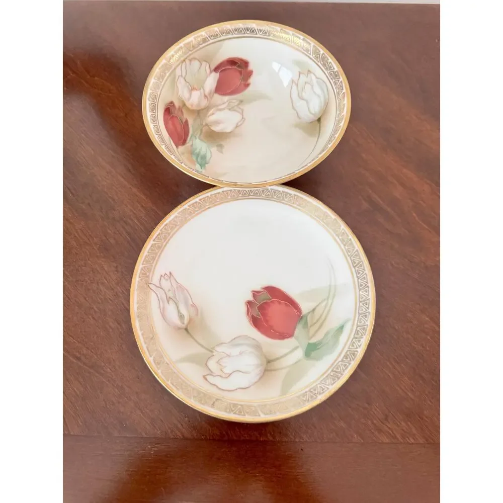 Antique Art Deco RS Germany Hand-Painted Tulip Porcelain Bowl and Plate Set